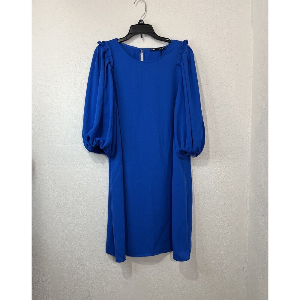 Zara Balloon Puff Sleeve Dress in Blue Size Medium Blue